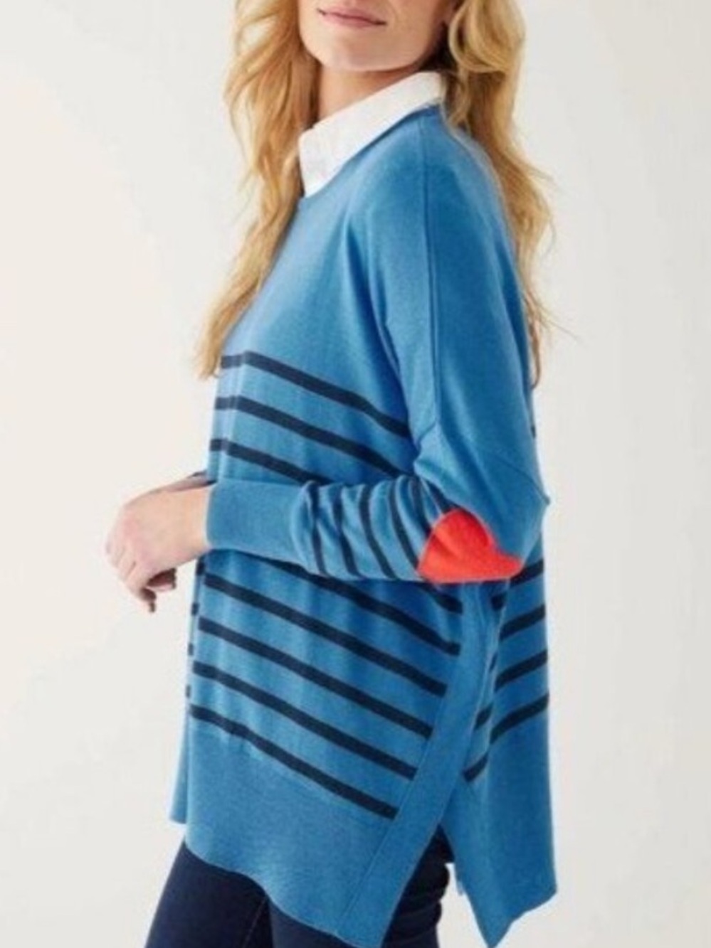 Mersea Amour Sweater Azure Blue Stripe Heart Patch One Size New - Picture 2 of 7